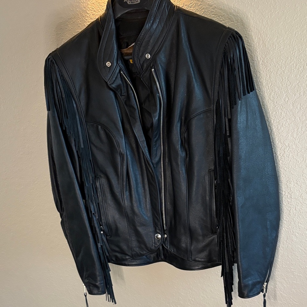 Vintage Harley Davidson Black Leather Fringe Jacket/ Size medium